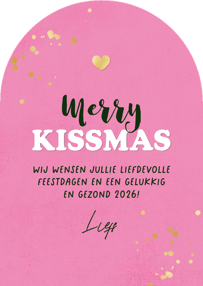 Unieke hippe kerstkaart boogvorm strepen hartjes foto goud Achterkant