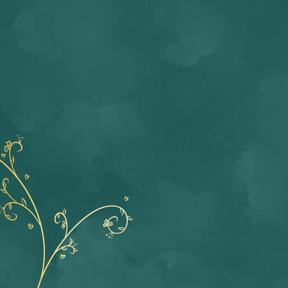 Unieke trouwkaart bedankt met gouden vogels groen Achterkant