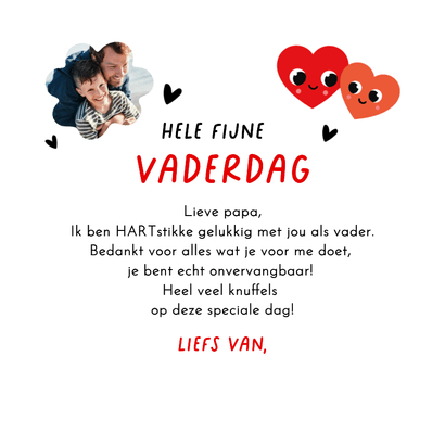 Vaderdagkaart in hartvorm lief rood hartje met oogjes Achterkant