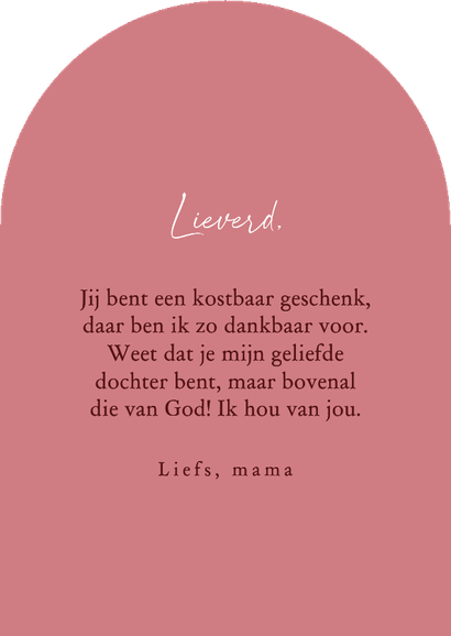 Valentijnskaart boog vorm kostbaar diamant christelijk Achterkant