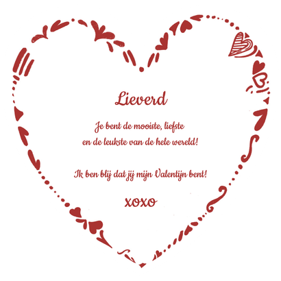 Valentijnskaart hartvorm typografisch Ik hou van jou Achterkant