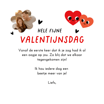 Valentijnskaart in hart vorm - lief hartje met oogjes Achterkant