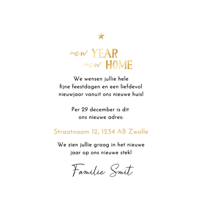 Verhuiskaart kerstboomvorm wit new year new home Achterkant
