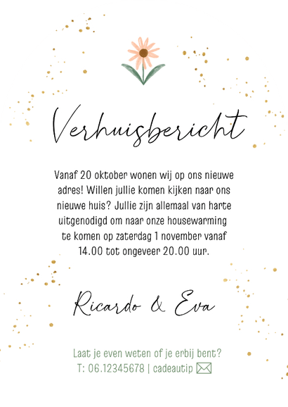 Verhuiskaart new home boogvorm planten bloemen  Achterkant