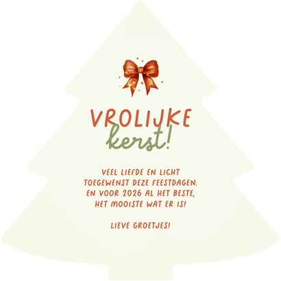 Vrolijk kerstkaartje kerstboom met roodborstjes Achterkant