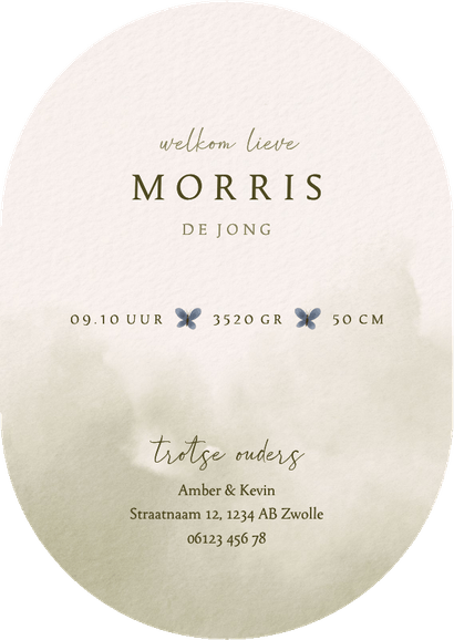 Waterverf geboortekaartje met konijn, plantjes en vlindertje Achterkant