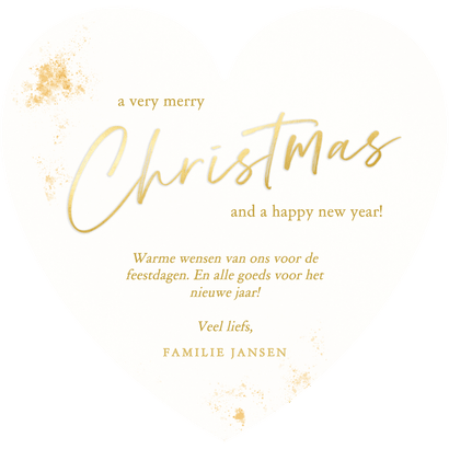 Waterverf kerstkaartje rood met gouden glitters in hartvorm Achterkant
