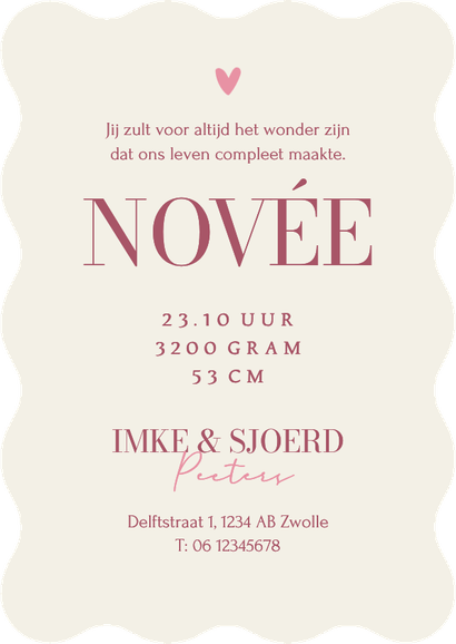 Wave geboortekaartje gestreept grafisch hartjes roze Achterkant