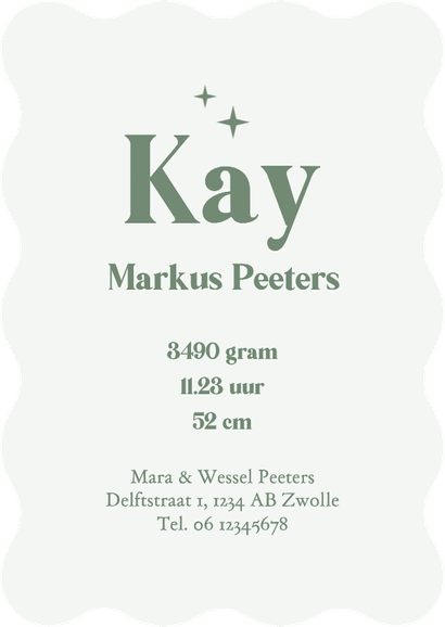 Wave geboortekaartje stoer gestreept sterretjes groen Achterkant