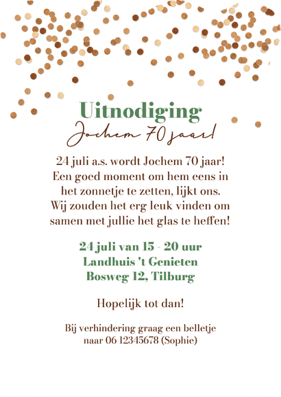 Wave uitnodiging 70 jaar vintage houten cijfers foto's Achterkant