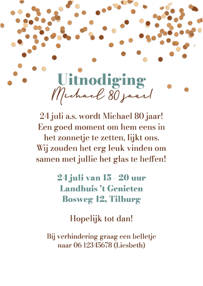 Wave uitnodigingskaart 80 jaar vintage houten cijfers foto's Achterkant