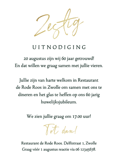 Wave uitnodigingskaart huwelijksjubileum 60 jaar foto Achterkant