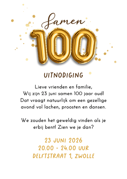 Wave uitnodigingskaart samen 100 gespreept goud ballonnen Achterkant