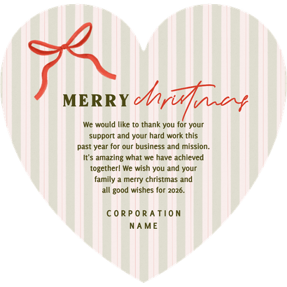 Zakelijk kerstkaart hartvorm internationaal bedankt strik Achterkant