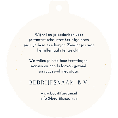 Zakelijke kaart blauw bedankt voor je inzet kerstbalvorm Achterkant