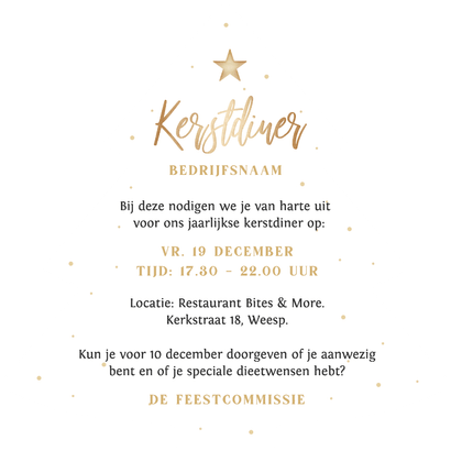 Zakelijke kerstdiner uitnodiging kerstboom met bestek Achterkant