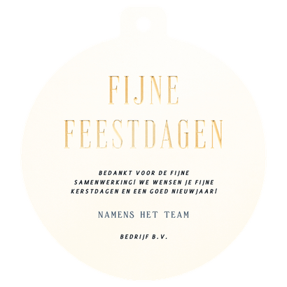 Zakelijke kerstkaart 2026 in kerstbalvorm met sneeuw Achterkant