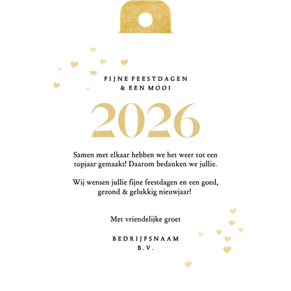 Zakelijke kerstkaart bedankt gouden glitter hart kerstbal Achterkant