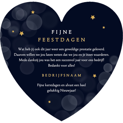 Zakelijke kerstkaart bedankt hartvorm sterren goud hartje Achterkant