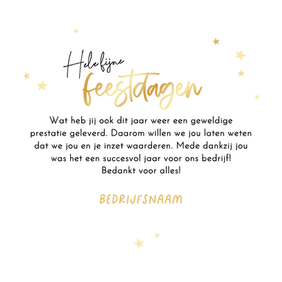 Zakelijke kerstkaart hartvorm bedankt goud waard collega Achterkant