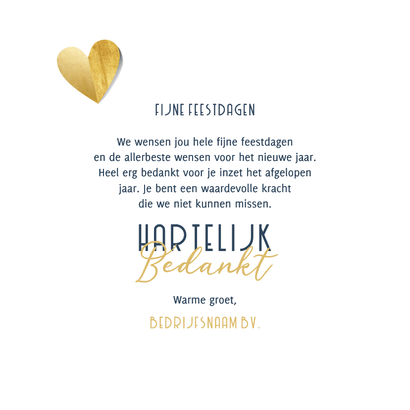 Zakelijke kerstkaart hartvorm bedankt goud Achterkant