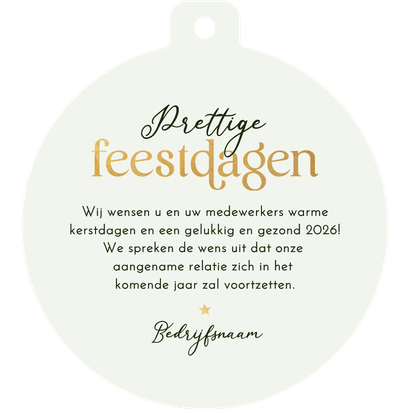 Zakelijke kerstkaart kerstbal foto 2026 jaartal goud sterren Achterkant