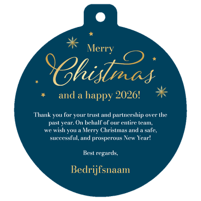 Zakelijke kerstkaart kerstbal transport sneeuw goud sterren Achterkant