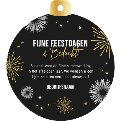 Zakelijke kerstkaart kerstbal vuurwerk fijne feestdagen logo Achterkant