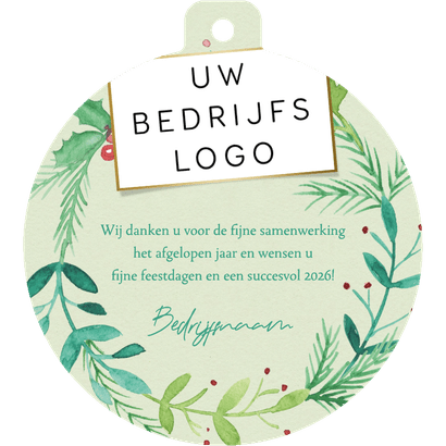 Zakelijke kerstkaart kerstbalvorm kerstkrans waterverf Achterkant