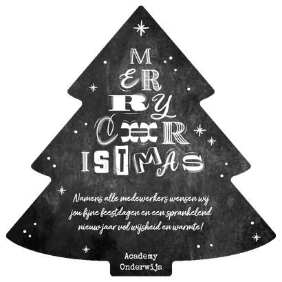 Zakelijke kerstkaart kerstboom krijtbord lettering chalk Achterkant