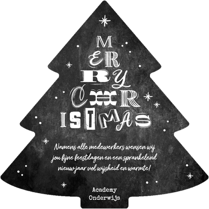 Zakelijke kerstkaart kerstboom krijtbord lettering chalk Achterkant