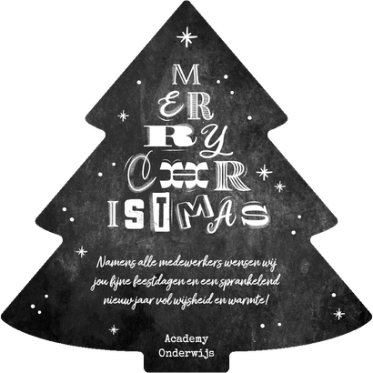 Zakelijke kerstkaart kerstboom krijtbord lettering chalk Achterkant