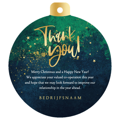 Zakelijke kerstkaart merry christmas kerstbal vorm goud Achterkant