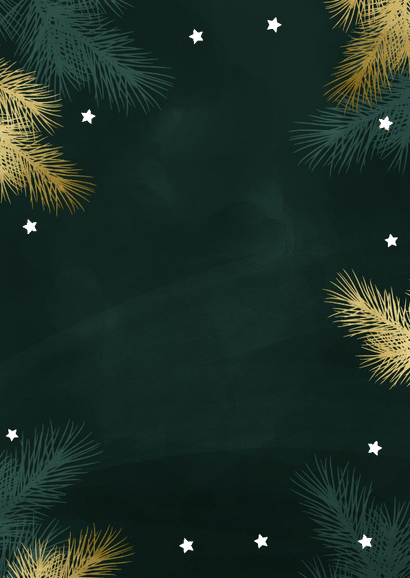 Zakelijke kerstkaart met fotocollage en goudlook sterren Achterkant