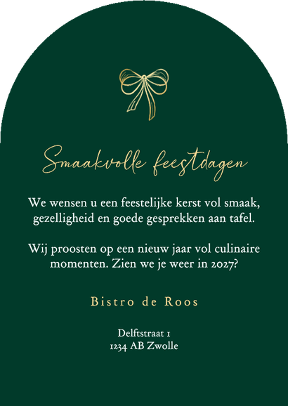Zakelijke kerstkaart restaurant horeca kerstboom borden Achterkant