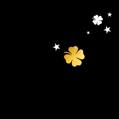 Zakelijke nieuwjaarskaart champagneglazen & klavertjes goud Achterkant