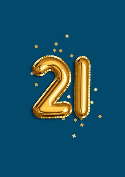 21e verjaardagskaart ballonnen confetti goud 2