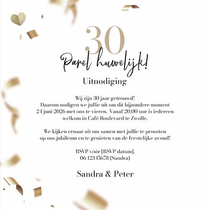 30 jaar getrouwd uitnodiging jubileum parelmoer confetti 3