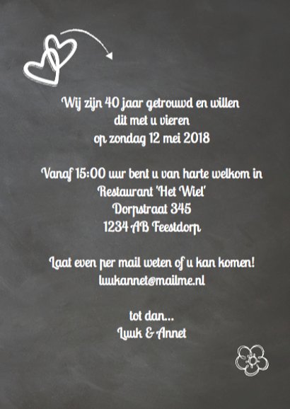 40 jaar getrouwd foto jubileumkaart krijtbord design 3