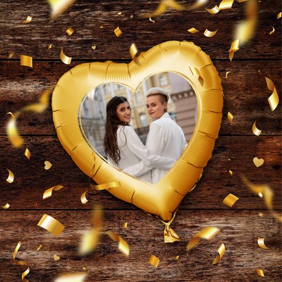 5 jaar getrouwd uitnodiging jubileum ballonnen confetti hout 2