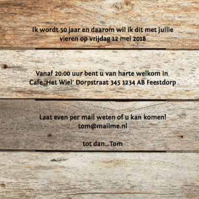 50 jaar feest- uitnodiging met hout 3