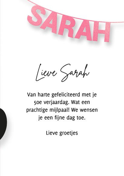 50 jaar verjaardagskaart Sarah vrouw 3
