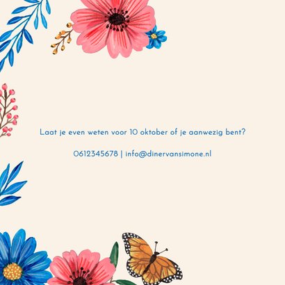 80e Verjaardag Uitnodiging met Bloemen en Foto 2