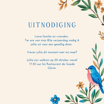 80e Verjaardag Uitnodiging met Bloemen en Foto 3