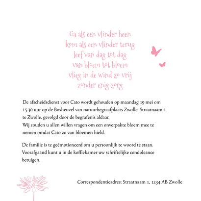 Abstracte rouwkaart madeliefjes vlinder  2