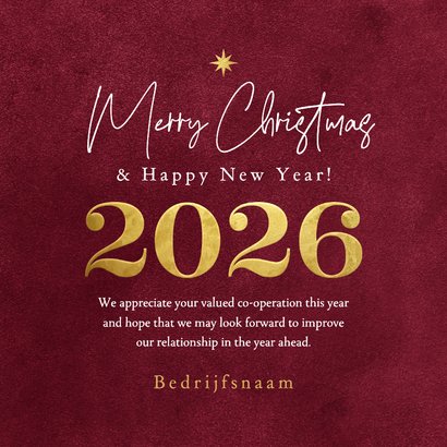 Algemene zakelijke kerstkaart 2026 rood goud best wishes 3