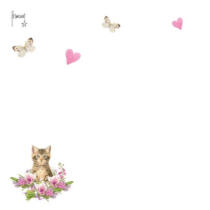Allerliefste oma kaart met kitten, hartjes en vlinders 2