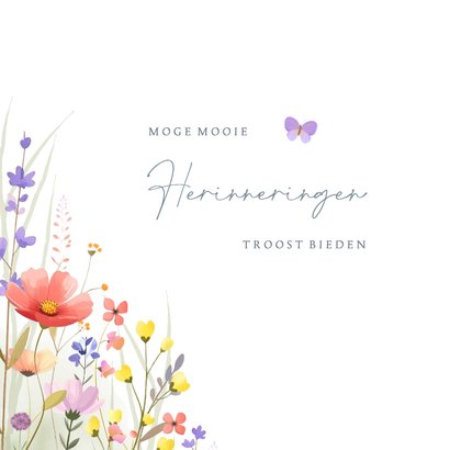 Aquarel condoleance met gemengde wilde bloemen en vlinders 2