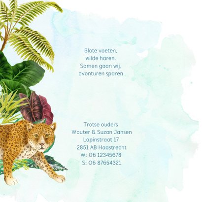 Avontuurlijk jungle geboortekaartje met panter 2