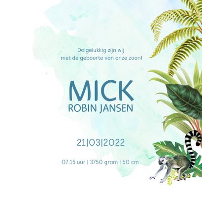 Avontuurlijk jungle geboortekaartje met panter 3